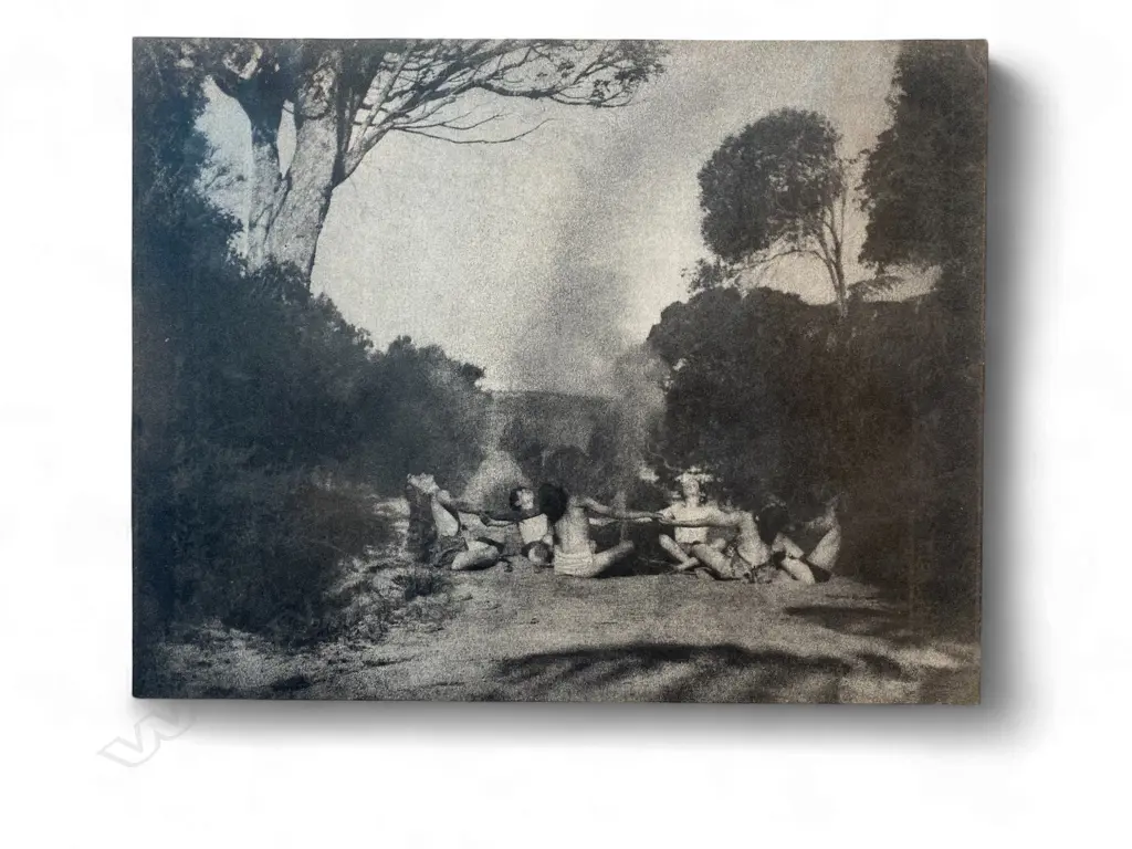 Unidentified photographer - Children seated together around a fire in the countryside, Image 1++